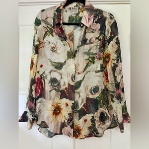 Haute Hippie Floral Silk Button Down Blouse